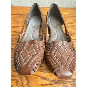 Natural Soul Woven Leather Flats Women's Brown Comfort Shoes 8.5 Made in India